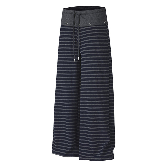 Men's wide-leg striped pants with contrast colorblock waistband and drawstring in Black-Grey colorway