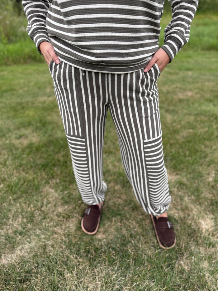 Women's Waist Strap Tie Stripe Parachute Pants
