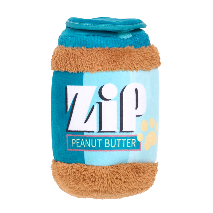 ZippyPaws Bungee Burrow Peanut Butter Jar Plush Dog Toy