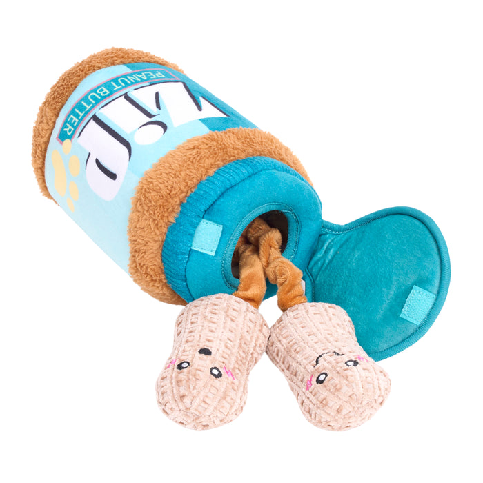 ZippyPaws Bungee Burrow Peanut Butter Jar Plush Dog Toy