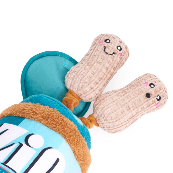 ZippyPaws Bungee Burrow Peanut Butter Jar Plush Dog Toy