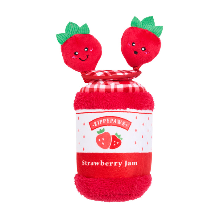 ZippyPaws Bungee Burrow Strawberry Jam Jar Plush Dog Toy