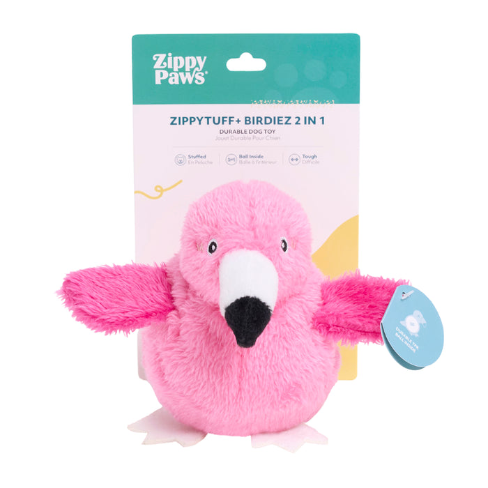 ZippyPaws ZippyTuff+ 2-in-1 Birdiez Flamingo Dog Chew Toy