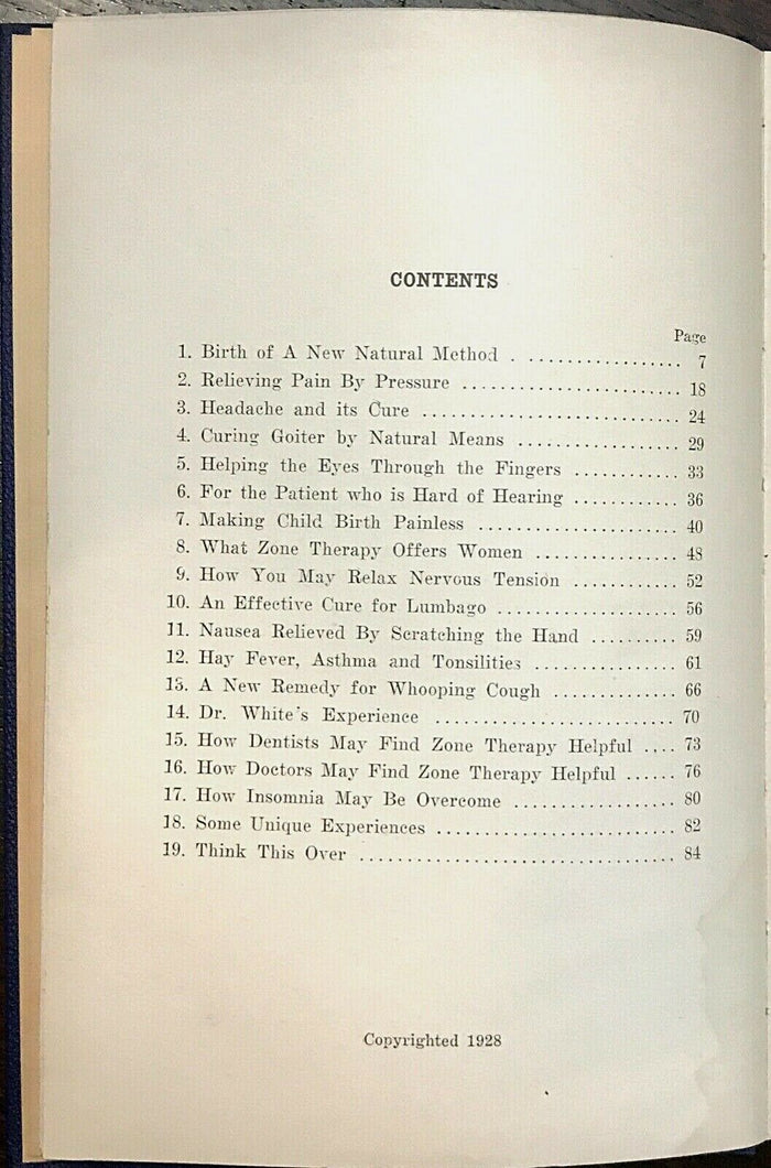 ZONE THERAPY: RELIEVING PAIN AND SICKNESS  - 1st 1928 - ACUPRESSURE NATUROPATHY